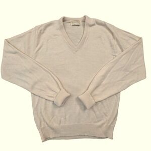 Vintage Lord Jeff Mens‎ V Neck Sweater 100 Percent Dupont Orlon Beige USA Size L